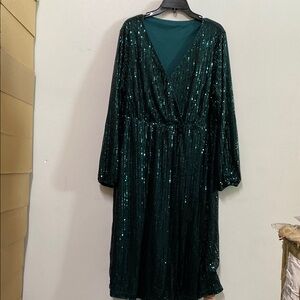 Green Sequin Embellished Wrap Gown